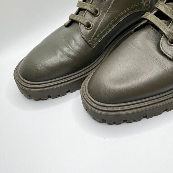 ZARA FAUX LEATHER LACE-UP FLAT ANKLE COMBAT BOOTS IN MUTED OLIVE GREEN - 39 (9) - Picture 6 of 11